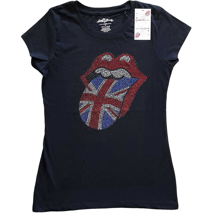 The Rolling Stones 'Classic UK Diamante' (Black) Womens Fitted T