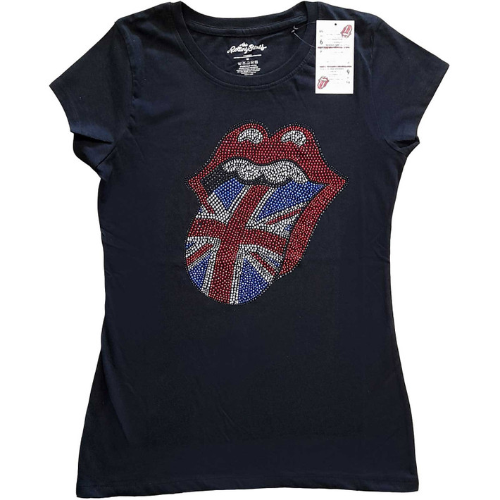The Rolling Stones 'Classic UK Diamante' (Black) Womens Fitted T-Shirt