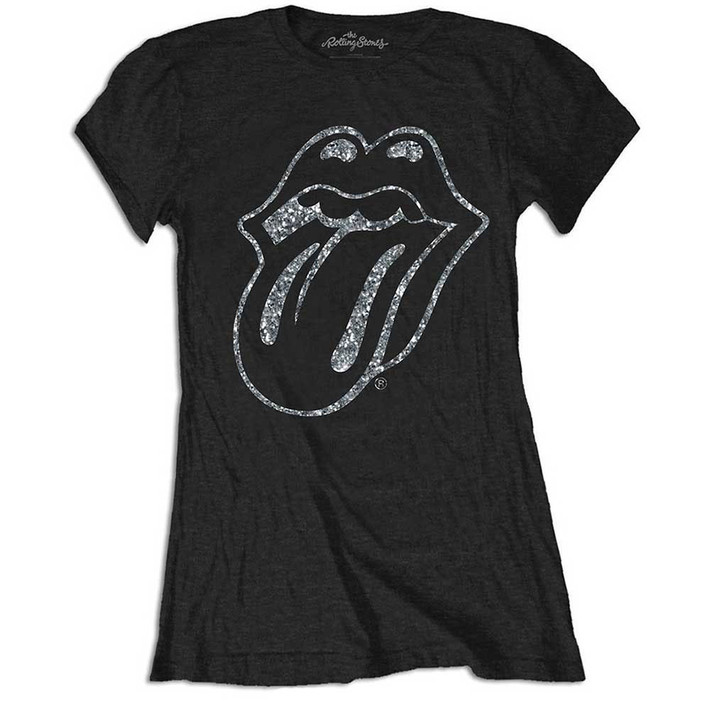 The Rolling Stones 'Tongue Diamante' (Black) Womens Fitted T-Shirt