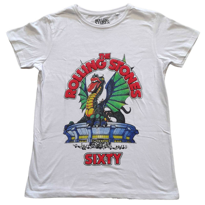 The Rolling Stones 'Sixty Stadium Dragon' (White) Hi-Build Womens Fitted T-Shirt