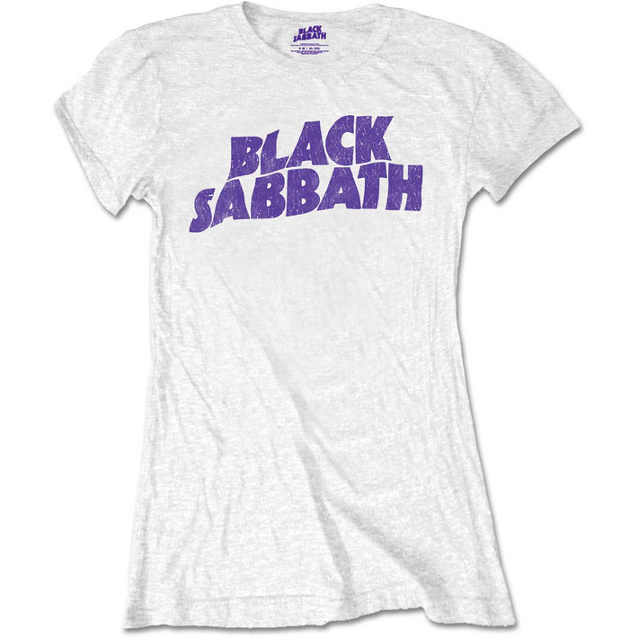 Black Sabbath 'Wavy Logo Vintage' (White) Womans Fitted T-Shirt