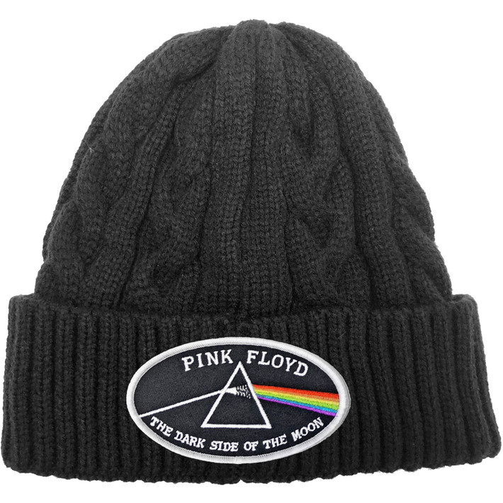 Pink Floyd 'Dark Side Of The Moon White Border' (Black) Cable Knit Beanie Hat