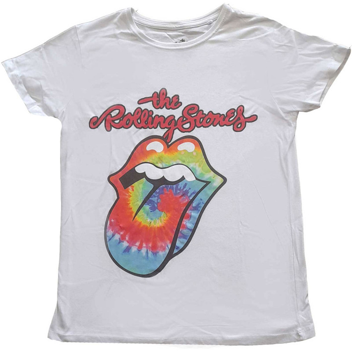 The Rolling Stones 'Multicolour Tongue' (White) Womens Fitted T-Shirt