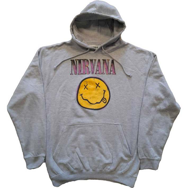 Nirvana 'Xerox Happy Face Pink' (Grey) Pull Over Hoodie