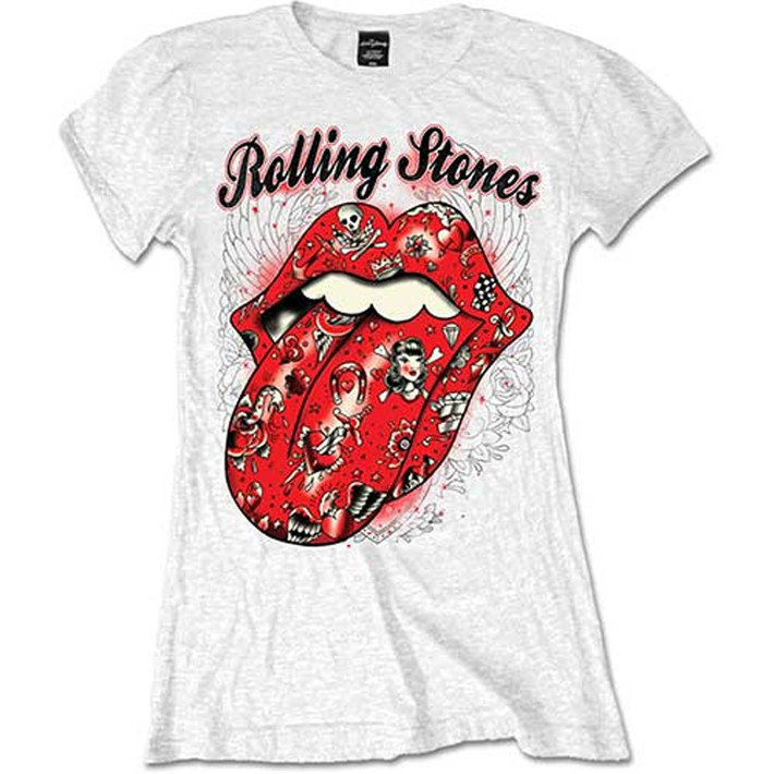 The Rolling Stones 'Tattoo Flash' (White) Womens Fitted T-Shirt