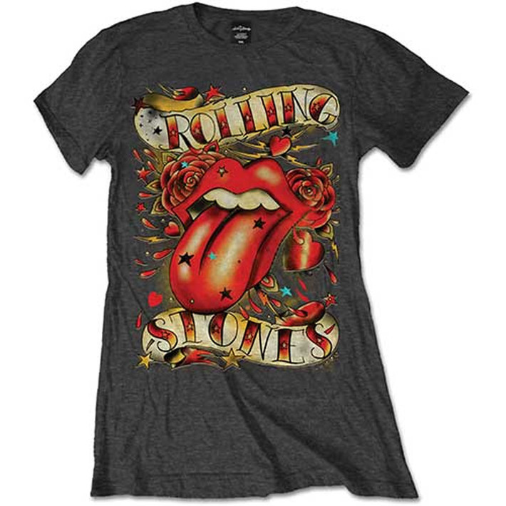 The Rolling Stones 'Tongue & Stars' (Grey) Womens Fitted T-Shirt