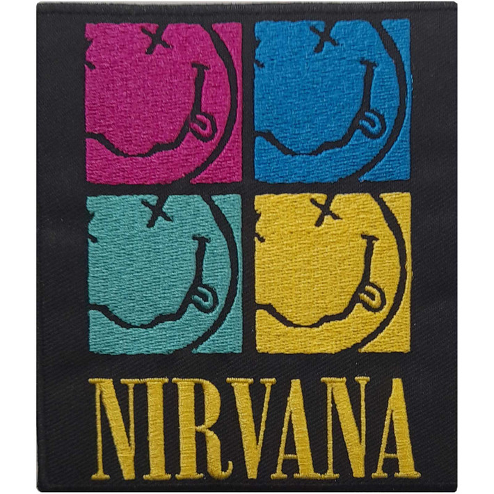 Nirvana 'Happy Face Squares' (Iron On) Woven Patch