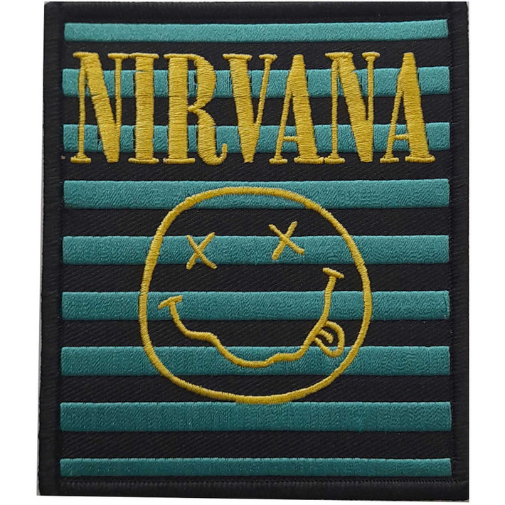 Nirvana 'Logo & Happy Face Stripes' (Iron On) Woven Patch