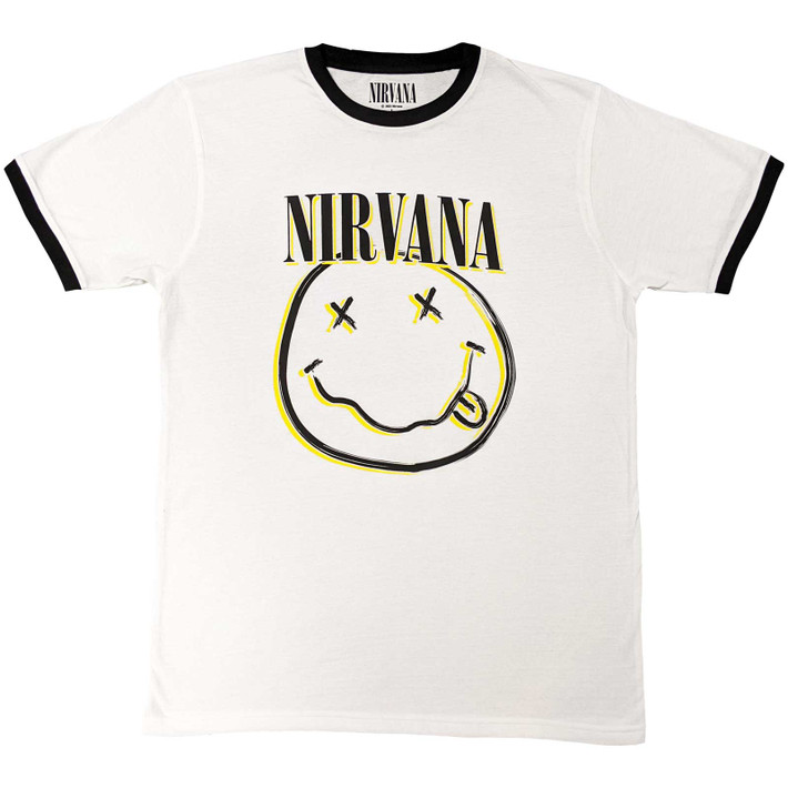 Nirvana 'Double Smiley' (White) Ringer T-Shirt