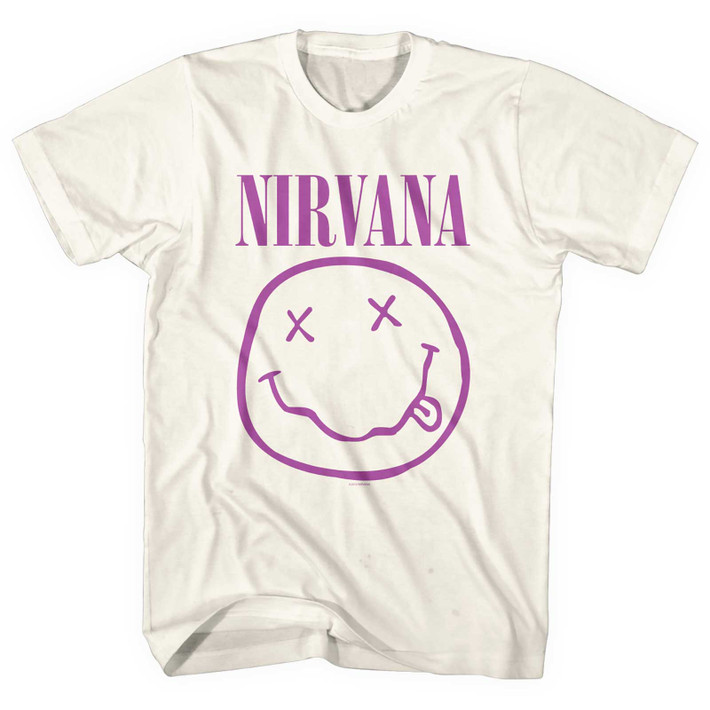 Nirvana 'Purple Happy Face' (Natural) T-Shirt