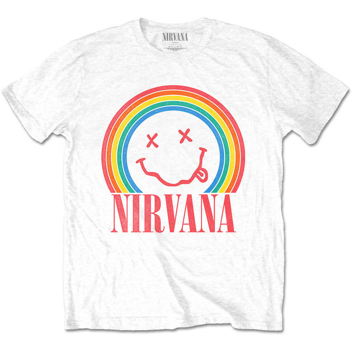 Nirvana 'Happy Face Rainbow' (White) T-Shirt