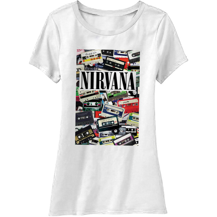 Nirvana 'Cassettes' (White) Womens Fitted T-Shirt