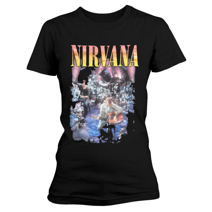 Nirvana 'Unplugged Photo' (Black) Womens Fitted T-Shirt