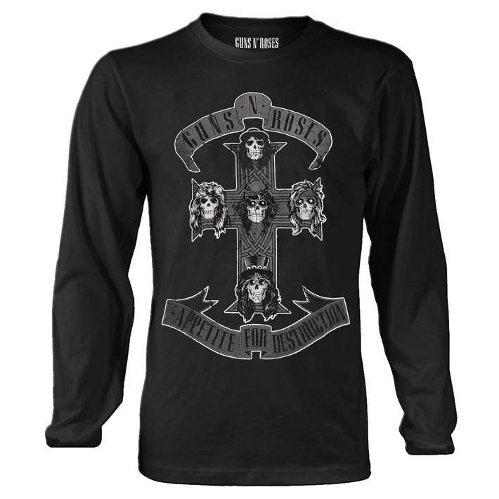 Guns N' Roses 'Monochrome Cross' (Dip-Dye) Long Sleeve Shirt