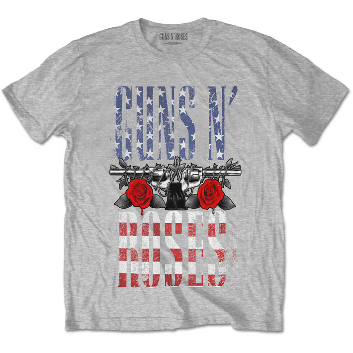 Guns N' Roses 'US Flag in Logo' (Grey) T-Shirt