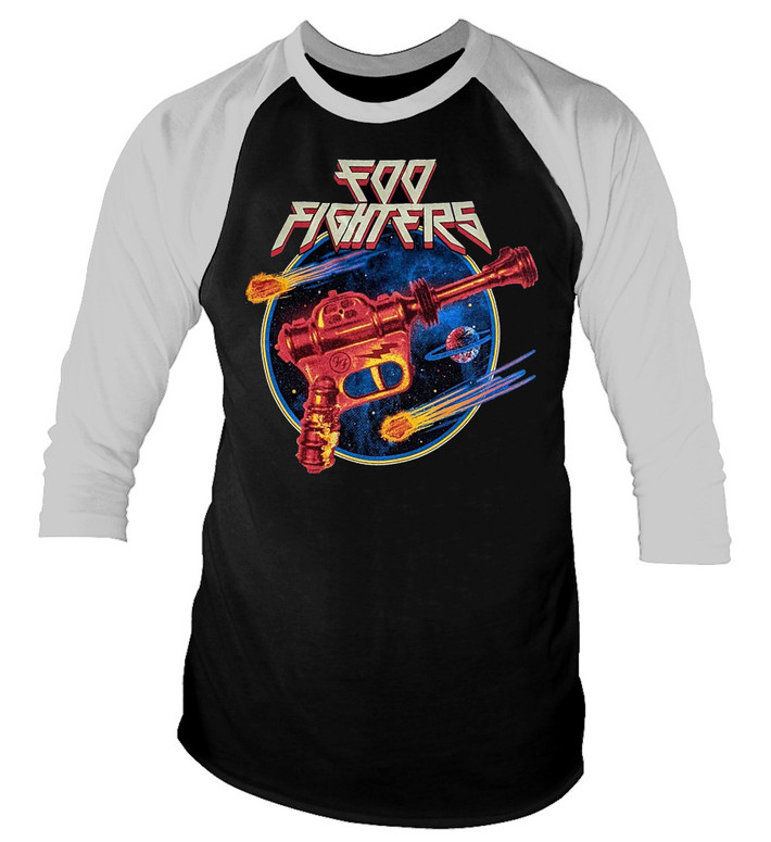 Foo Fighters 'Ray Gun' (Black & White) 3/4 Length Sleeve Raglan Baseball Shirt
