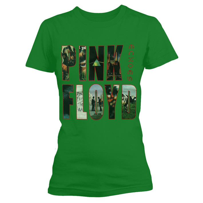 Pink Floyd 'Echoes Album Montage' (Green) Womens Fitted T-Shirt