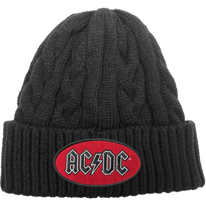AC/DC 'Oval Logo' (Black) Cable Knit Beanie Hat