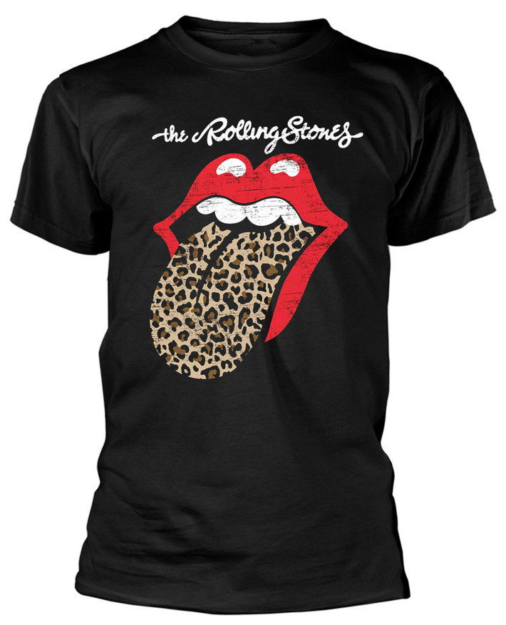 The Rolling Stones 'Leopard Print Tongue' (Black) T-Shirt