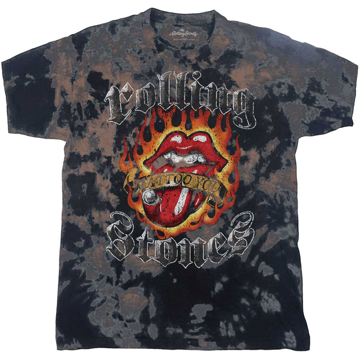The Rolling Stones 'Tattoo Flames' (Dip-Dye) T-Shirt