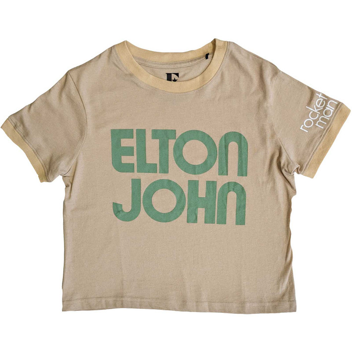 Elton John 'Retro Text Ringer' (Sand) Womens Crop Top