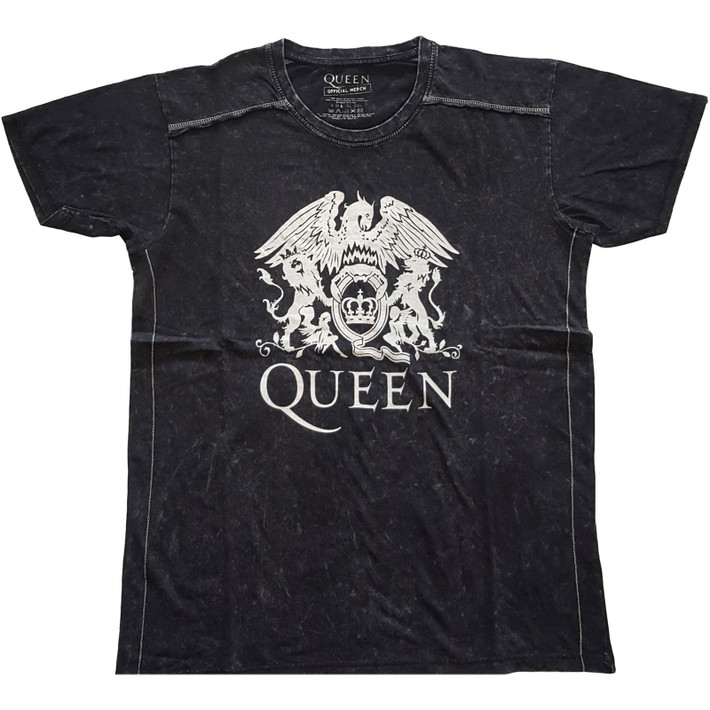 Queen 'Classic Crest' (Black) Snow Wash T-Shirt