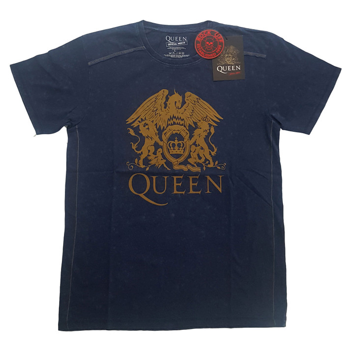 Queen 'Classic Crest' (Blue) Snow Wash T-Shirt