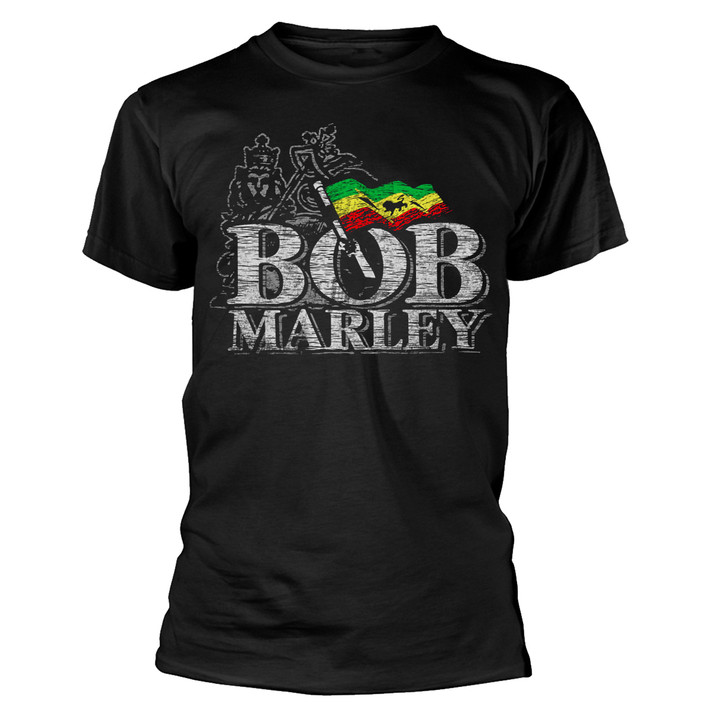 Bob Marley 'Distressed Logo' (Black) T-Shirt