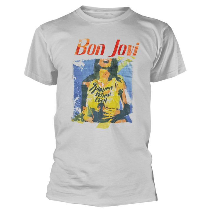 Bon Jovi 'Slippery When Wet Original Cover' (White) T-Shirt