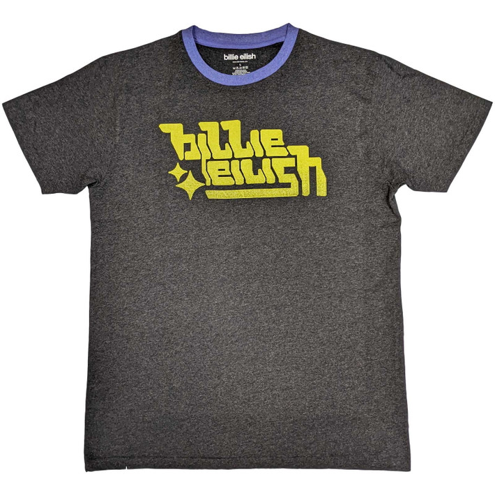 Billie Eilish 'Neon Green Logo' (Grey) Ringer T-Shirt