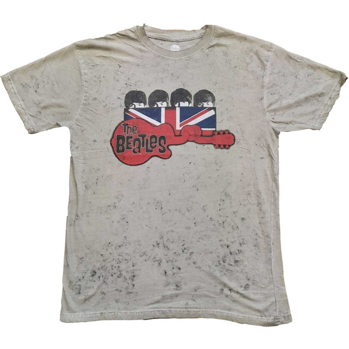 The Beatles 'Guitar & Flag' (Sand) Snow Wash T-Shirt