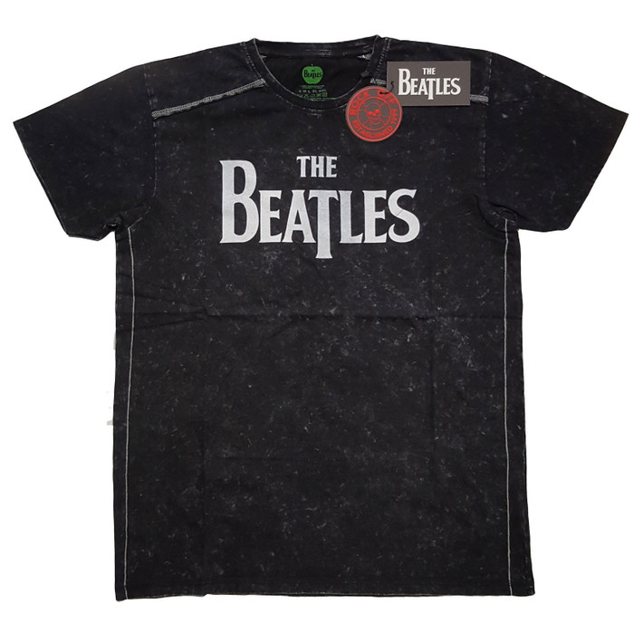 The Beatles 'Drop T Logo' (Black) Snow Wash T-Shirt