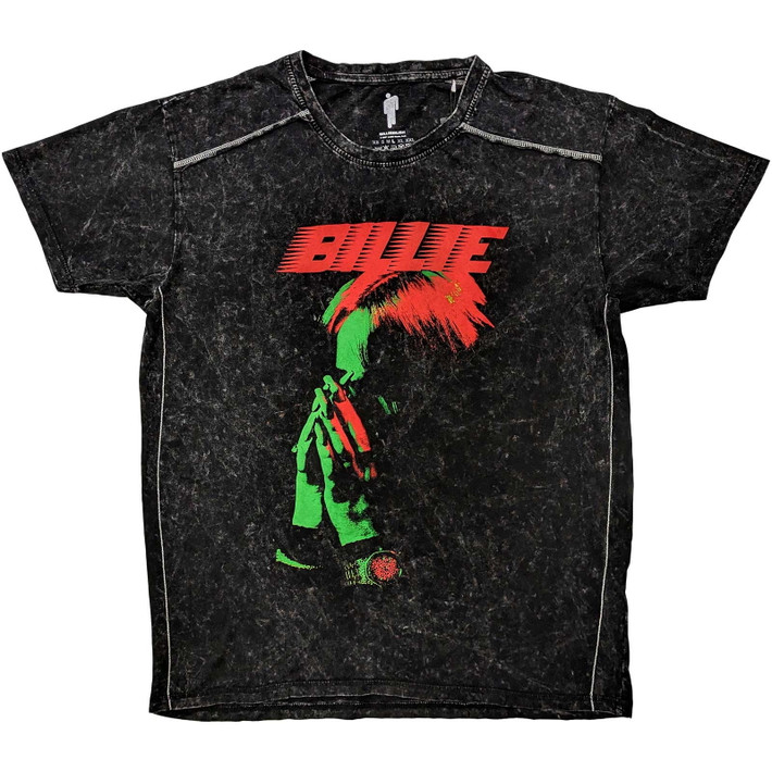 Billie Eilish 'Hands Face' (Black) Snow Wash T-Shirt