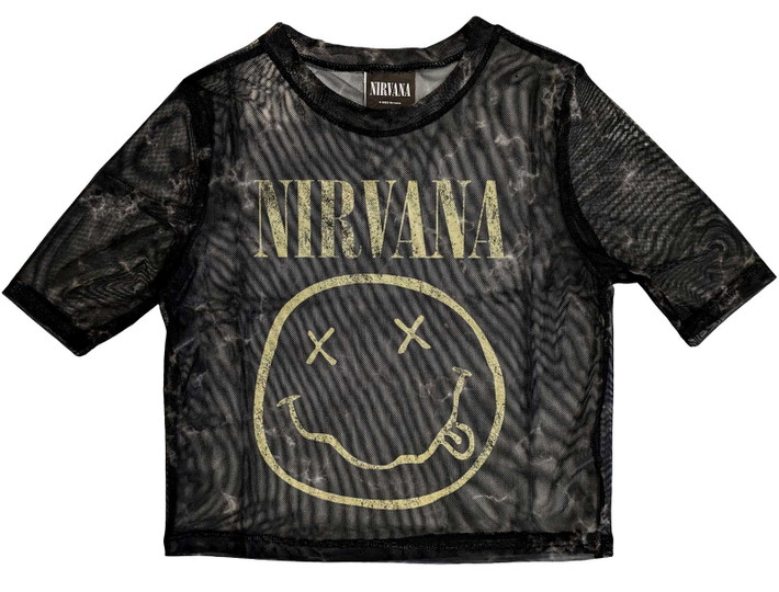 Nirvana 'Yellow Smile' (Black) Womens Mesh Crop Top