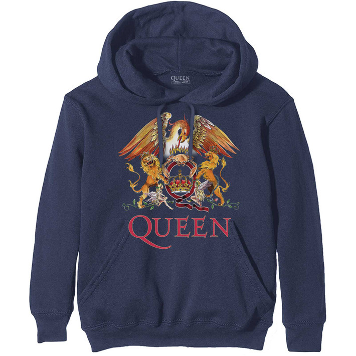 Queen 'Classic Crest' (Navy) Pull Over Hoodie