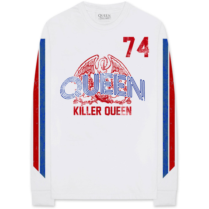 Queen 'Killer Queen '74 Stripes' (White) Long Sleeve Shirt