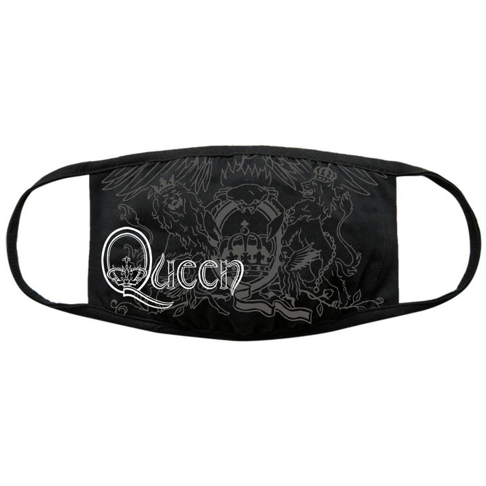 Queen 'Retro Logo & Crest' (Black) Face Mask