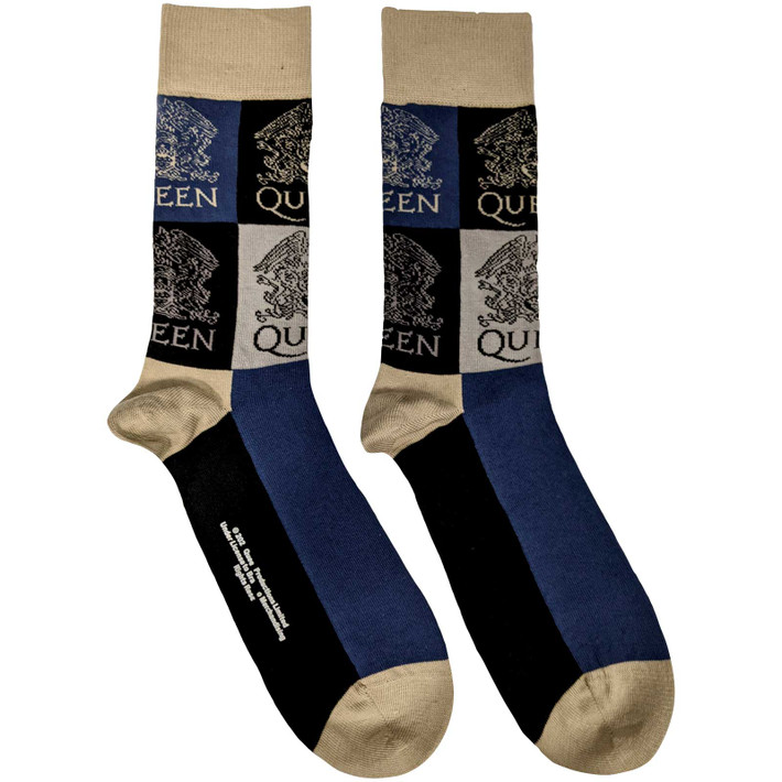 Queen 'Crest Blocks' (Blue) Socks (One Size = UK 7-11)