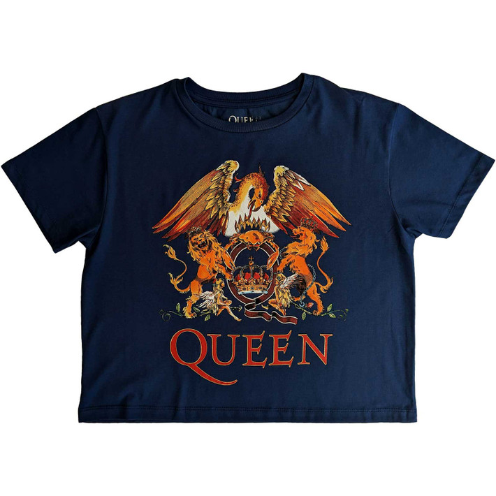 Queen 'Classic Crest' (Blue) Womens Crop Top