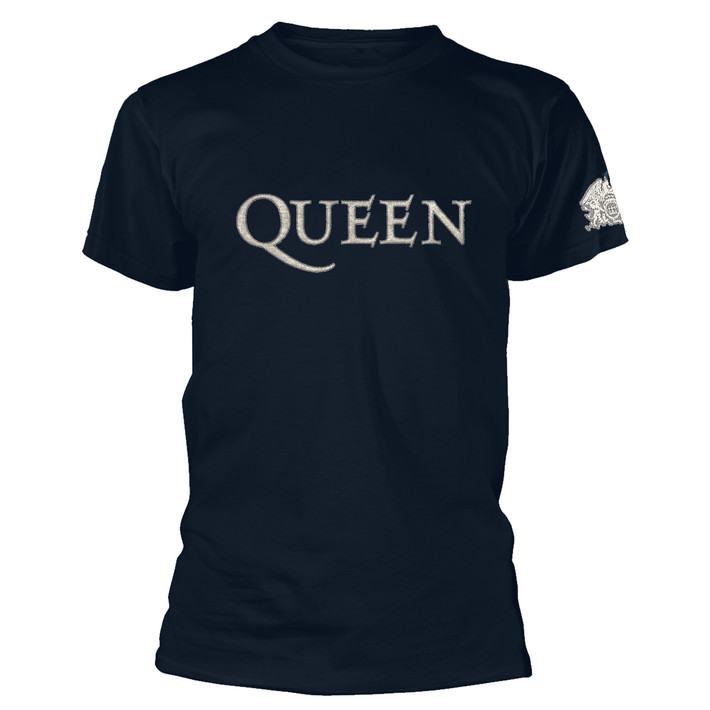 Queen 'Logo & Crest' (Navy) T-Shirt