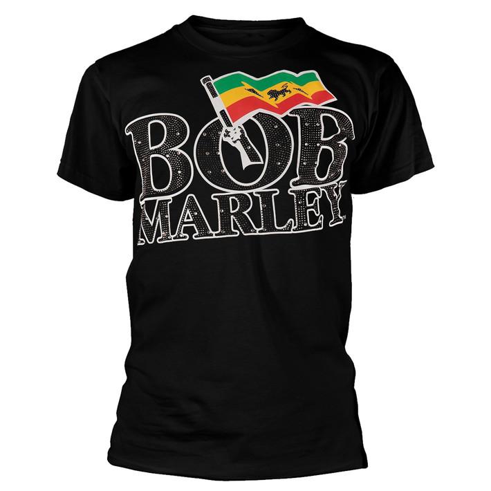 Bob Marley 'Flag Logo Diamante' (Black) T-Shirt