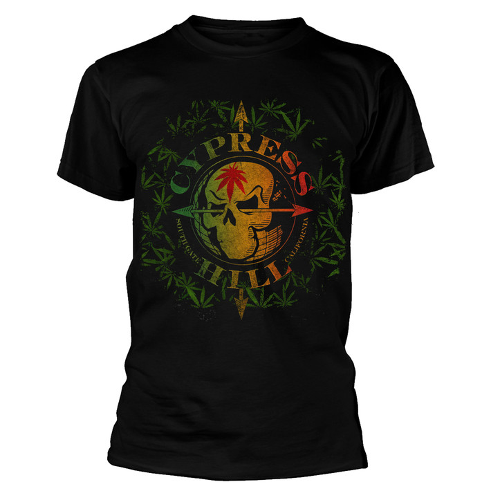 Cypress Hill 'South Gate Logo & Leaves' (Black) T-Shirt
