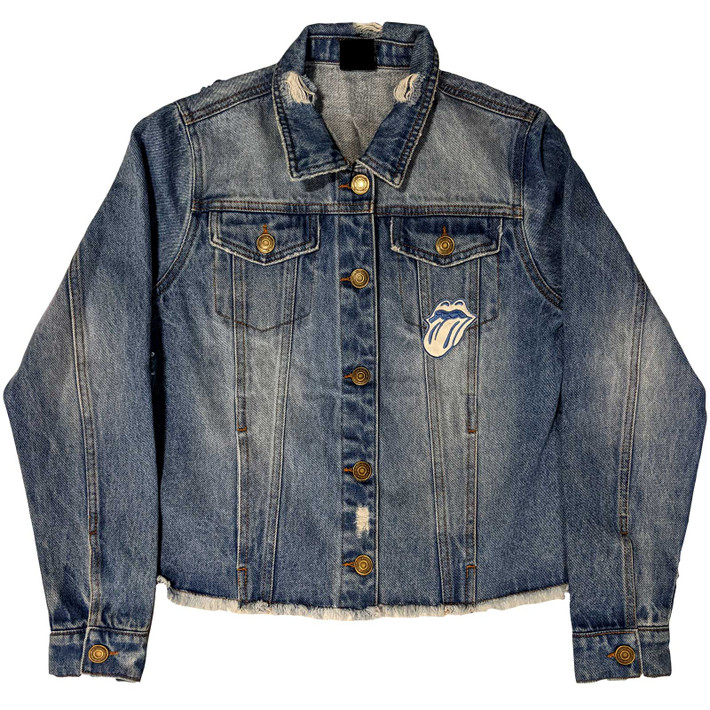 The Rolling Stones 'Script' (Blue) Womens Fitted Denim Jacket