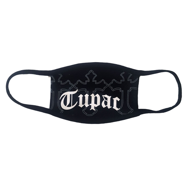 Tupac 'Logo & Crosses' (Black) Face Mask