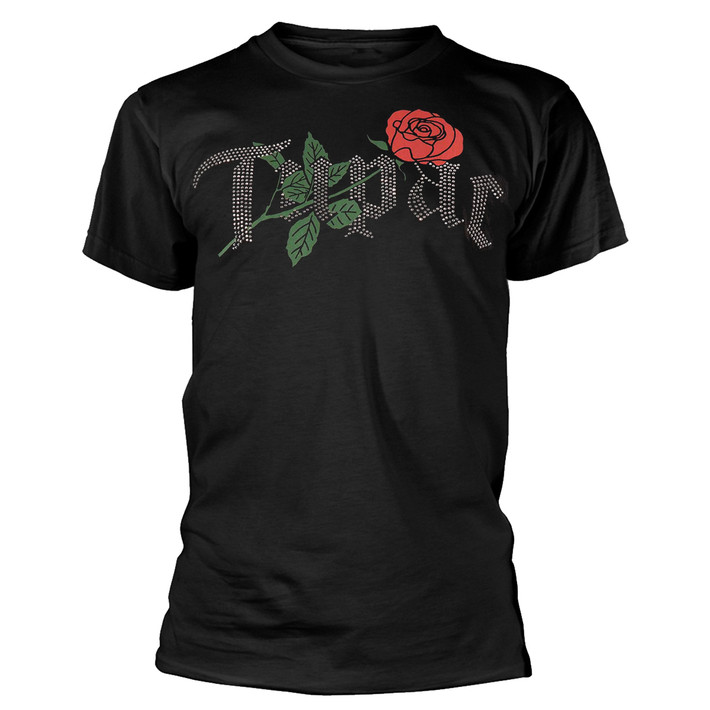 Tupac 'Rose Logo Diamante' (Black) T-Shirt