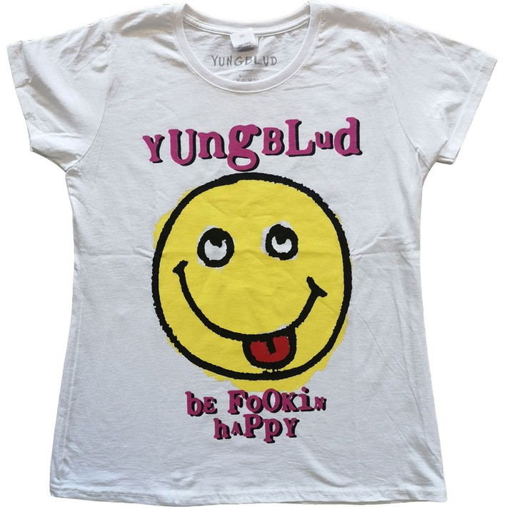 Yungblud 'Raver Smile' (White) Womens Fitted T-Shirt Front
