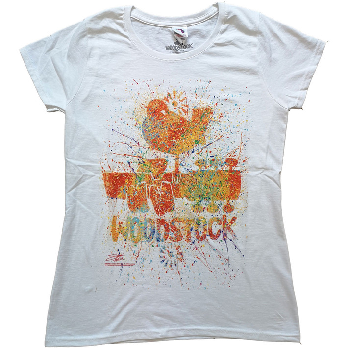 Woodstock 'Splatter' (White) Womens Fitted T-Shirt