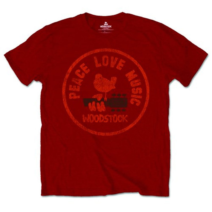 Woodstock 'Peace Love Music' (Maroon) T-Shirt