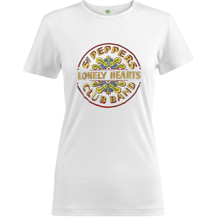 The Beatles 'Sgt Pepper Drum Colour Foil' (White) Womens Fitted T-Shirt