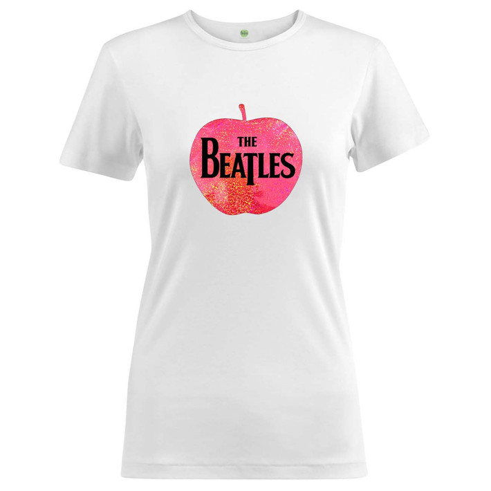 The Beatles 'Apple Logo Sparkle Gel' (White) Womens Fitted T-Shirt